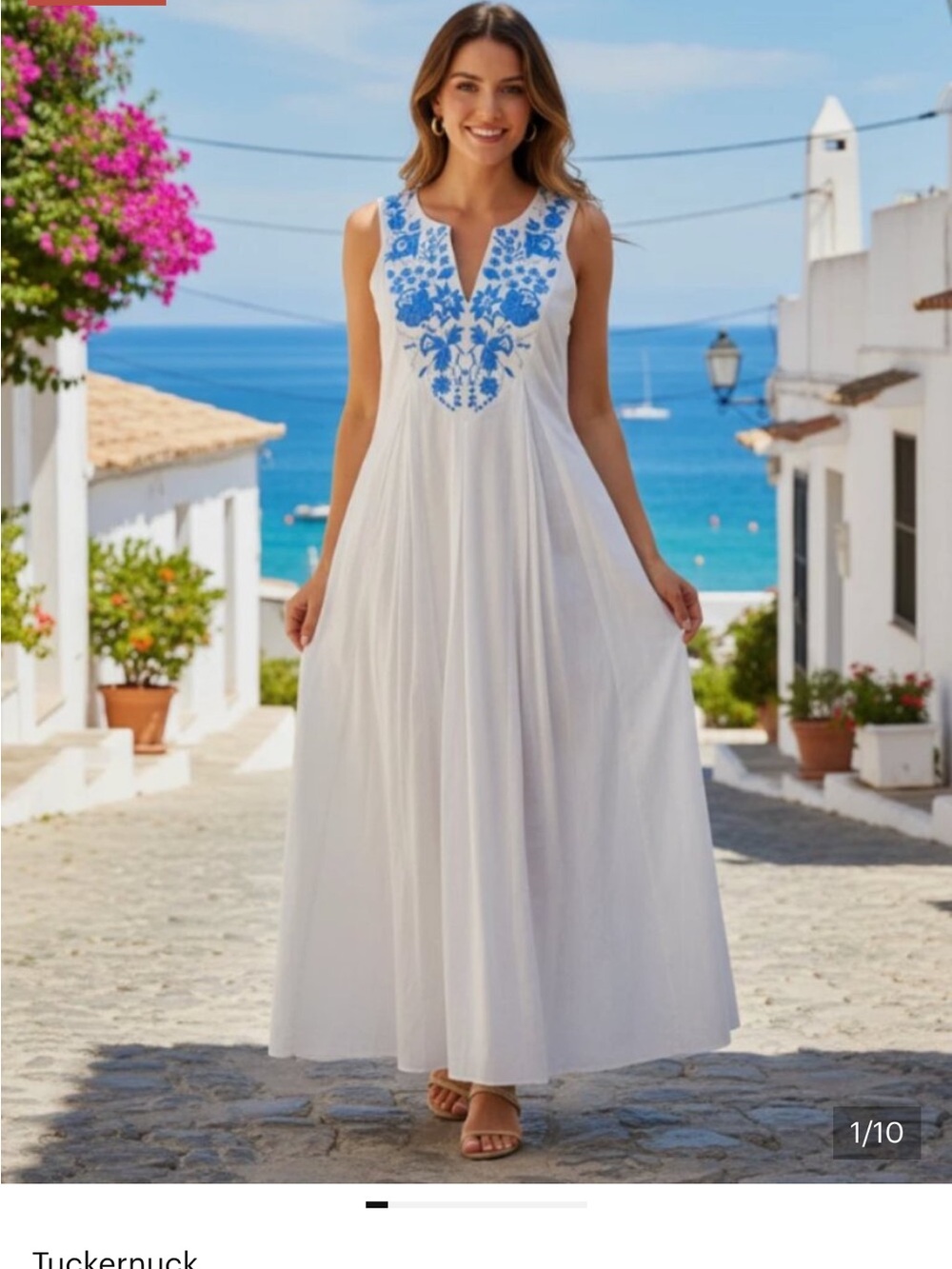 Tuckernuck White Cyprus Maxi Dress Large Floral Embroidered NWT Summer Vacation